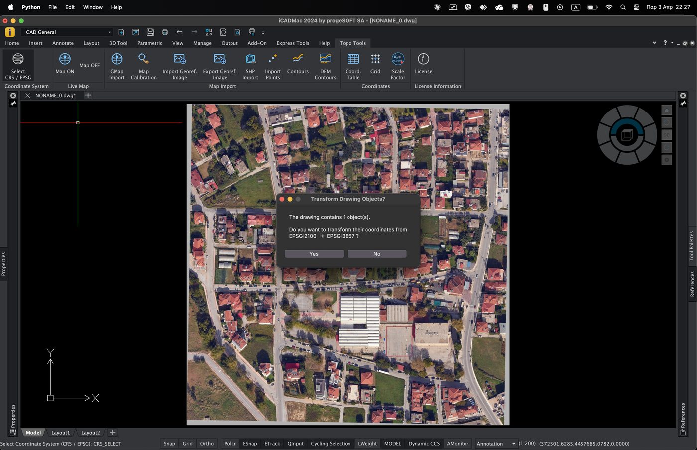 Land surveying satellite imagery import with EPSG coordinate transformation on macOS — Topo Tools Mac